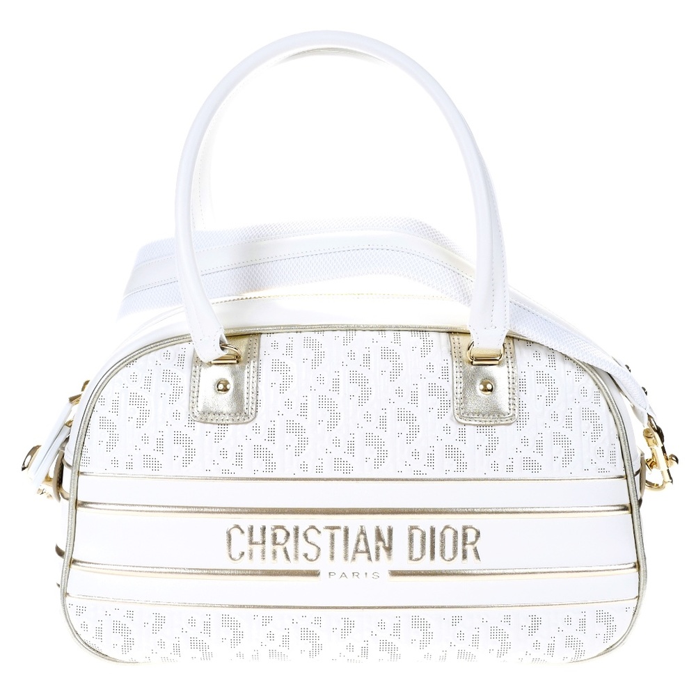 Dior Vibe Zip Bowling Bag - White with Gold Details NEW